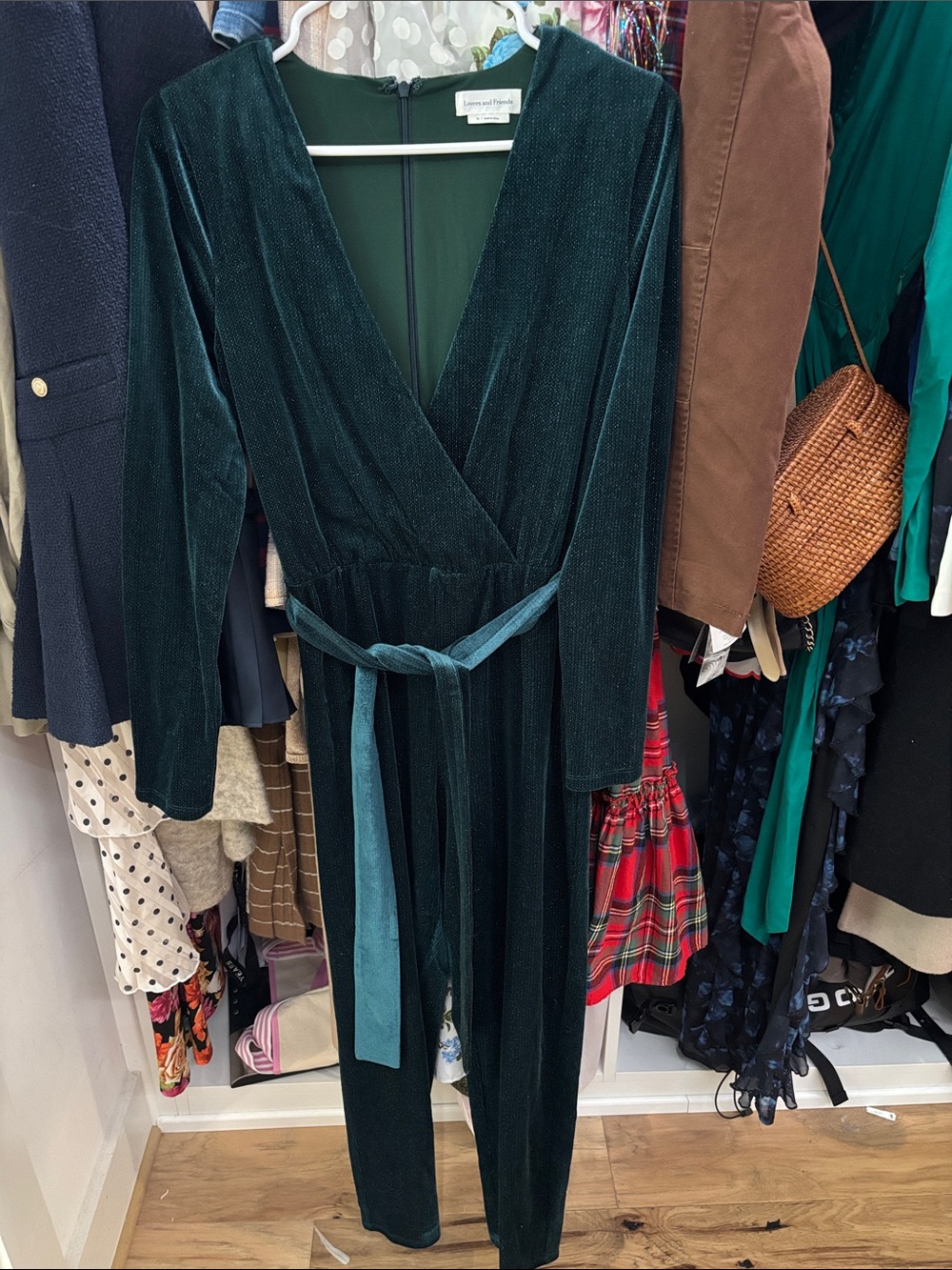 Lovers & Friends Emerald Velvet Wrap Jumpsuit